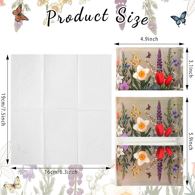 Geyee 50 Packs Facial Tissue Travel Packs Disposable Pocket Tissues for Wedding Guest Travel School Purse Home Supplies, 500 Sheets 3 Ply(Retro Flower)