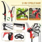 VINGLI Manual Pole Saw for Tree Trimming, 26 ft Extendable Tree Pruner, Sharp Steel Blade and Scissors, High Tree Branch Cutter with Lightweight 8 Fiberglass Long Handles, for Pruning Palms and Shrubs