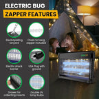 BUGGOFF Indoor Black Modern Electric Bug Zapper, 800 SQFT Coverage, 3500 Volts of Stunning Power, 20 Watts, Kills Mosquitos Gnats, Flys & More. 10 Year Warranty, X2 Free Repalcment Bulbs