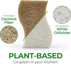 Natural Kitchen Sponges (12 Pack) - Biodegradable Cellulose & Coconut Scrubber Dish Sponges for Kitchen - Eco-Friendly, Non Scratch, Compostable, Non Toxic S-Shaped Natural Sponges for Dishes