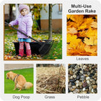 Rake for Leaves, 25 Metal Tines Wide Leaf Rake, 60'' Leaf Rakes for Lawns with Adjustable Steel Handle for Camping Flower Beds Mulch Shrub, Black