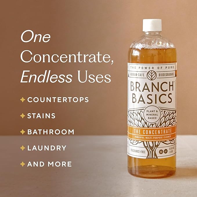 Branch Basics Premium Starter Kit: All Purpose Cleaner, Glass, and Bathroom Cleaner plus our Foaming Wash, and Laundry Bottle (3 Plastic Spray Bottles + Concentrate) Fragrance-Free