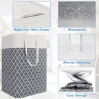 BlissTotes 3-Pack Laundry Basket, Freestanding＆Waterproof Laundry Hamper, Collapsible Tall Clothes Hamper with Easy Carry Handles for Clothes, Towels in the Family and Dorm,Clover Grey,100L