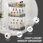 Akinbas 3 Tier Bathroom Organizer Countertop Makeup Perfume Tray Skincare Organizer for Bathroom Dresser Vanity (Grey)