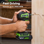Greenworks 24V Brushless Cordless Impact Driver (1950 in-lbs.), 1/4" Hex Collet, 2.0Ah USB-C Battery, 30W USB-C Charger & 3.3FT Braided Cable, Compatible with iPhone/iPad/Samsung & More