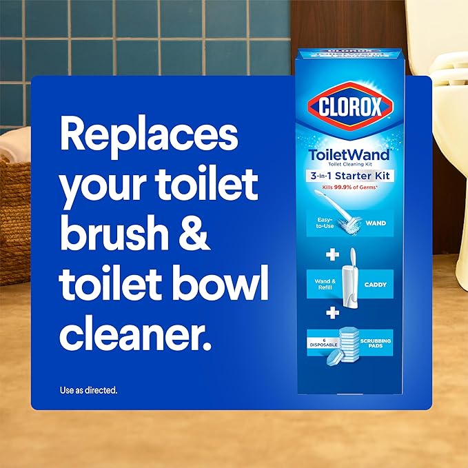 Clorox ToiletWand Toilet Bowl Cleaner- Toilet Brush, Storage Caddy and 6 Disinfecting Refill Heads