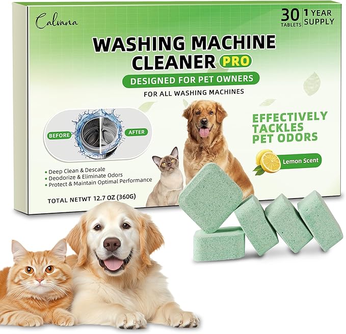 (30-Pack) Washing Machine Cleaning Tablets, Formulated for Pet Owners, Washer Cleaner, for Front-Loaders, Top-Loaders, HE Machines, Easily Removes Residue, Septic Safe, Over a 12-Month Supply