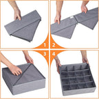 Criusia 3 Pack Sock Underwear Drawer Organizer Dividers, 64 Cell Fabric Foldable Dresser Organizer for Closet Organizers and Storage Boxes for Organizing Socks, Underwear, Ties (16+24+24 Cell, Gray)