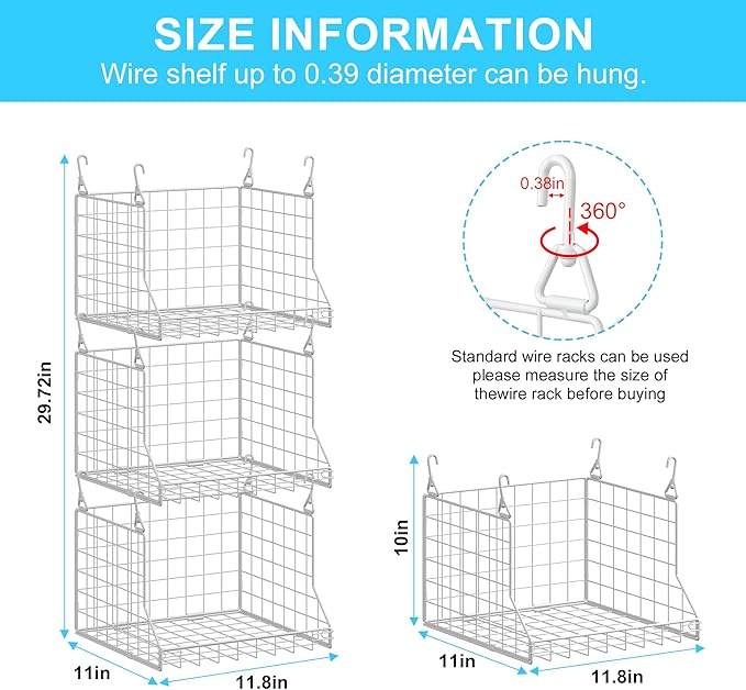 3-Tier Foldable Laundry Basket Organizer with Rotating Hooks - Space-Saving Over Washer and Dryer Shelf for Laundry Room Organization and Storage, Durable Wire Shelving Unit, White