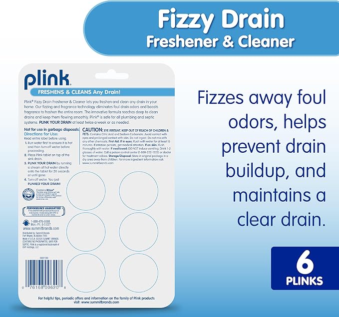 Plink Fizzy Drain Cleaner, 6 Count (Pack of 2), Lemon Scent