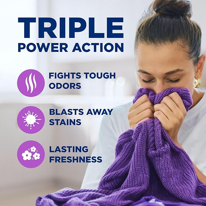 ARM & HAMMER Plus OxiClean with Odor Blasters Liquid Laundry Detergent, Laundry Odor Remover, Attacks Stains, Fresh Burst Scent, 122 Loads, 158.6 Fl Oz
