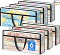 TasticTotes 6 Pack Long Clear Storage Bags for Comforter, Clothes & Bedding, Plastic Blanket Storage with Zipper and Handle, Moving Bags, Closet Organizer and Under-Bed Storage (90L, 39.4"*7.1"*19.7")