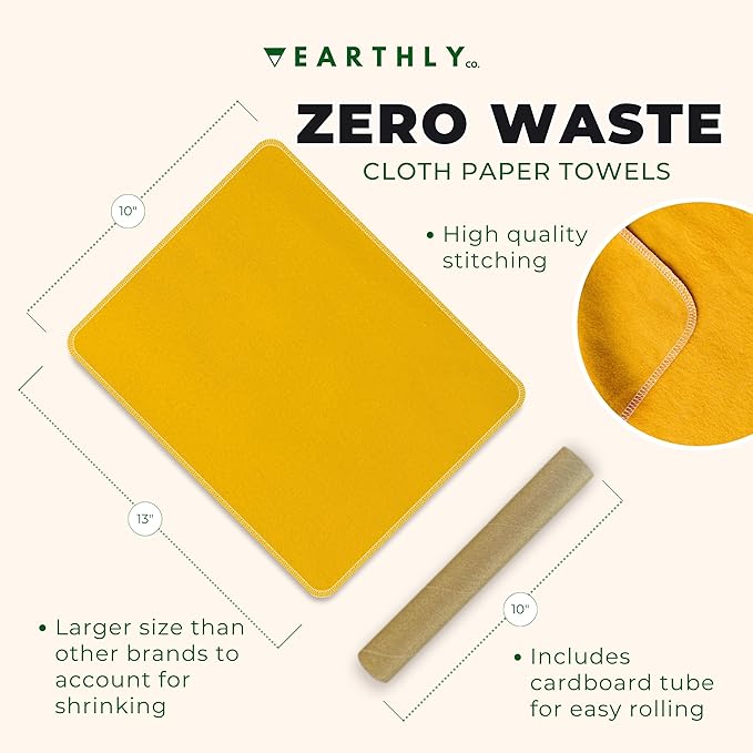 Reusable Paper Towels - 10 Pack - Roll of Washable Cotton Cloth Paper Towels - Paperless Reusable Napkins Cloth Washable - Absorbent + Long Lasting - Zero Waste Products - (Sunshine)