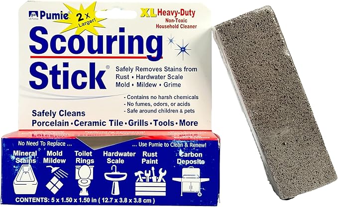 PUMIE Extra Large Pumice Scouring Stick, 2x Larger Than Regular Stick, Heavy Duty Pumice Cleaning Stone for Tough Kitchen Stains, Toilet Bowls & Rings, Extra Large Pumice Cleaning Bar for Rust & Paint