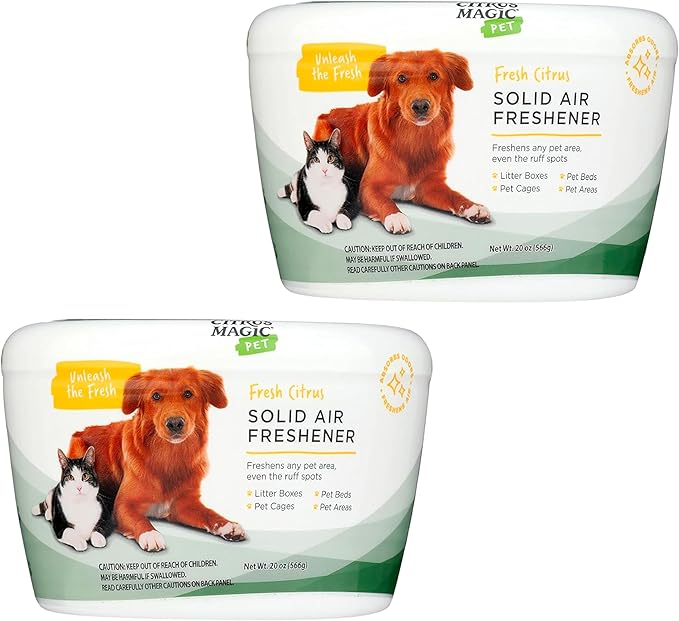 Citrus Magic Pet Solid Air Freshener, Pet Odor Eliminator for Home, Odor Absorber for Dog & Cat Areas and Litter Boxes, Fresh Citrus, 20 Ounces, 2-Pack