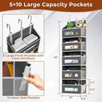 5 Tier Over The Door Organizer - Large Capacity Behind Door Hanging Shelves with 10 Mesh Pockets and Clear Windows, Closet Organizers and Storage for Bathroom, Bedroom, Nursery, 2 Pack Grey