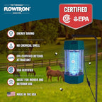 Flowtron Electric Bug Zapper 2 Acres Outdoor Insect Control with Dual Lure Method, 120W UV Light & Octenol Attractant for Fly & Mosquito, 5600V Kill Grid, Made in USA