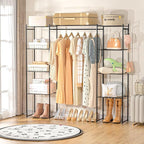 Neprock Portable Closet Wardrobe, Metal Clothing Rack with 8 Shelves & 1 Hang Rod, Free Standing Closet Rack for Hanging Clothes Closet Organizers and Storage, 63"*63"*12", Black