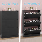 BORNOON Shoe Storage Cabinet with 3 Flip Drawers,Narrow Shoe Rack Cabinet,Freestanding Organizer Storage for Entryway, Hallway, Black
