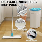 Mop and Bucket Set, Mops for Floor Cleaning, Squeeze Flat Mop and Bucket System, Dry & Wet Wall Mop Cleaner with Long Handle for Household Cleaning with 4 Microfiber Mops, Turquoise-Cyan