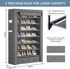 OYREL Shoe Rack Storage Cabinet 32 Pairs Organizer Shelf Tall for Shoes Large Free Standing Racks Vertical Shoe Holder Stand with Cover Two Boxes Closet