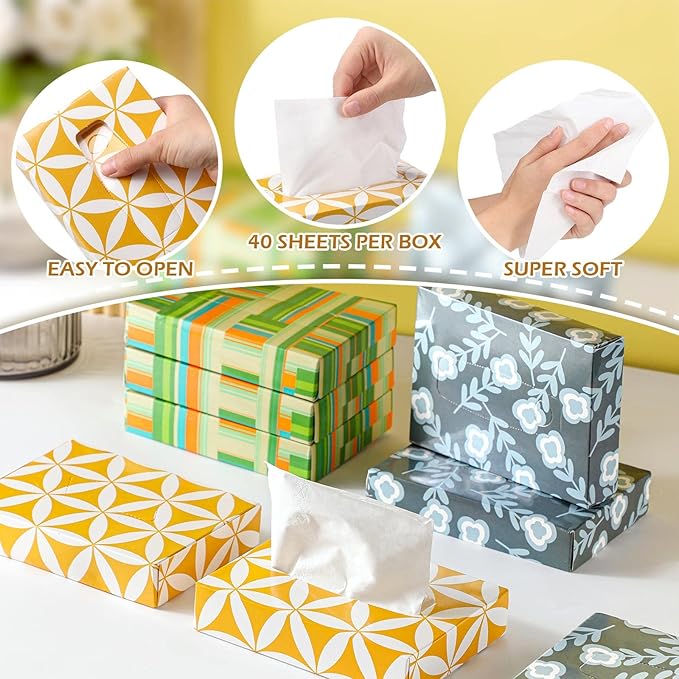 Yinder 24 Packs 960 Sheets Tissue Cube Car Facial Boxes Disposable Facial Travel Tissues Holder Soft Watercolor Boxes 2 Ply 40 Sheets for Wedding Household Car Kitchen Bathroom(Simple)