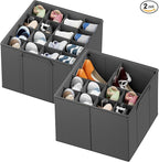 SpaceAid Shoe Organizer for Closet, 2 Pack Foldable Shoe Storage Containers Baskets Boxes Bins w/Adjustable Dividers, Fits 16-32 Pairs, Grey