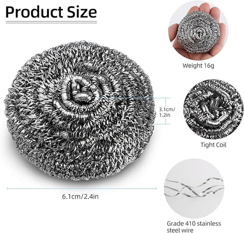 12 Pack Steel Wool Scrubber Pads, Stainless Steel Scrubber, Scrubbing Scouring Pad, Steel Wool Scrubbers for Pots and Pans, Stoves,Broiler Racks,Grills and More