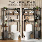 Over The Toilet Storage with Side Rack, 7-Tier Bathroom Organizer with Adjustable Shelf & Drain Basket & 4 Hooks, Freestanding Space Saver for Balcony, Laundry (Vintage Brown)