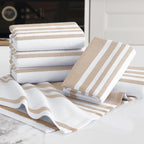 Homaxy Premium Kitchen Towels 18”x 28”, Large Cotton 380 GSM Kitchen Hand Towels, Stripe and Terry Dish Towel, Highly Absorbent Tea Towel Set with Hanging Loop, 6 Pack, Khaki