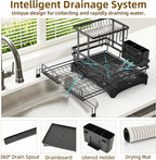 AULEEP 2 Tier Dish Drying Rack, 2-in-1 Expandable Dish Racks for Kitchen Counter, Anti-Rust Large Drainers for Kitchen Sink with Drying Mat, Cups Holder, Utensil Holder
