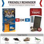 LULUCATCH Sticky Mouse Trap, 80 Pack Large Glue Traps, Pre-Baited Heavy Duty Non-Toxic Bulk Glue Boards Mouse Traps Indoor for Mice, Snakes, Rat, Insects, Cockroaches & Spiders, Pet Safe Easy to Use