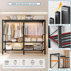 Heavy Duty Covered Clothes Rack with Magnetic Door Foldable Portable Wardrobe Closet for Hanging Clothing Rolling Black Metal Garment Rack on Wheels Closet System (Brown, 70.89in)