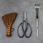 Wazakura Japanese Bonsai Garden 3PCS Tool Starter Kit, Made in Japan, Traditional Bonsai Scissors, Stainless Tweezers with Rake, Chinese Broom. Beginner Set wit Tweezers, Shears and Brush