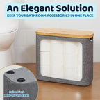 Toilet Paper Basket, Toilet Paper Storage with Lid for 12 Rolls, Bathroom Storage Organizer with Bamboo Lid, Grey
