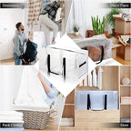 6 Pack Heavy Duty Extra Large Moving Bags with Black Handles, Waterproof Foldable Storage Totes, Clothing Storage Bags, Packing Moving Boxes for College Supplies & Seasonal Storage, Clear
