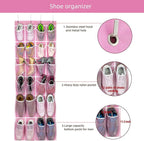 SAVERHO 2 Pack Hanging Shoe Organizer，Over Door Shoe Organizer with 24 Mesh Large Pockets Shoe Storage Bag for Sport Shoes Size:58x21 Inch Hanging Door Shoe Rack Organizer (Pink-2pack)