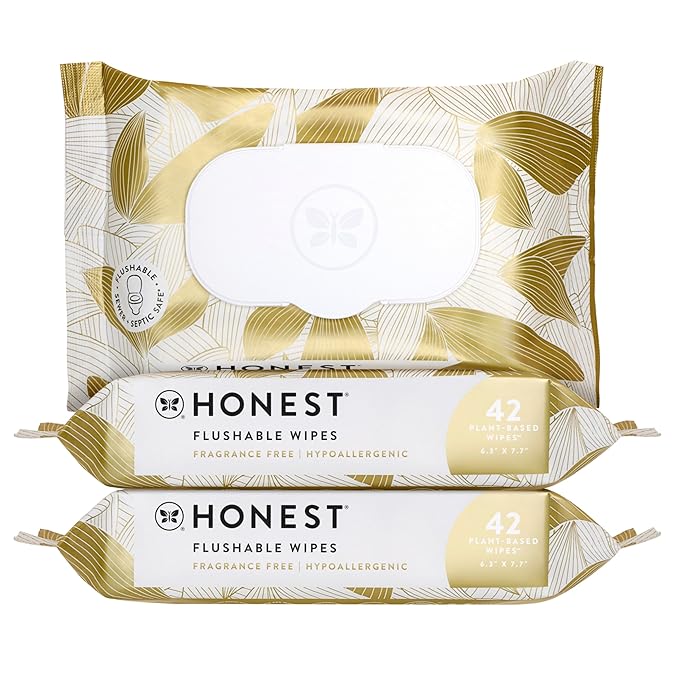 The Honest Company Flushable Wipes for Sensitive Skin Fragrance-Free Hypoallergenic pH-Balanced Feminine 99% Water Safe-to-Flush Gilded Wings 126 Count