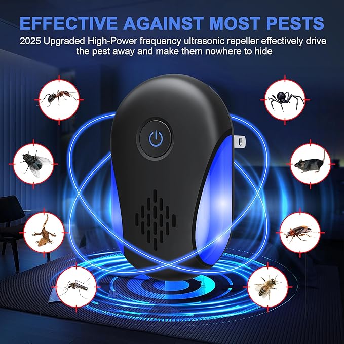 (2025 Upgraded) Ultrasonic Insect & Pest Indoor Repeller, Plug-in Control Electronic Repellent for Rodent, Mice, Rats, Roaches, Bugs, Ants, Spiders, Mosquitoes, Home, 2 Mode Switching (6 Pack)