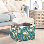 senya Large Storage Bins with Linen Collapsible Foldable Storage Cubes Fabric Closet Organizer Containers box with Flip-Top Lid for Home Bedroom Office 16.7 x 12.6 x 11.8in (Flowers Mushrooms Stars)