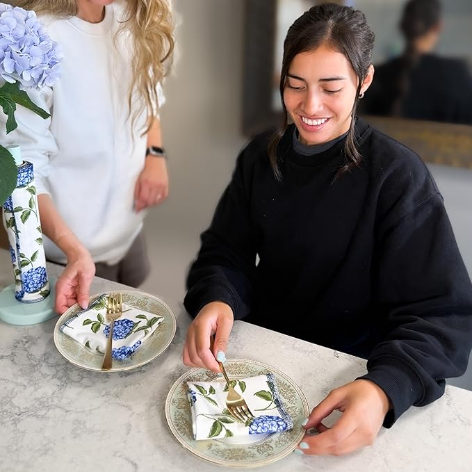 Reusable Paper Towels - 10 PACK - Roll of Washable Cotton Cloth Paper Towels - Paperless Reusable Napkins Cloth Washable - Absorbent + Long Lasting - Zero Waste Products - (Blue Hydrangea)