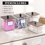 Laundry Pods Storage Container, Clear Laundry Room Organization and Storage,Detergent Powder Container,with Wooden Lids & Labels, 3+1 Pack（Black）