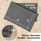12-Pack 6"x9" Non-Woven Scuff Pads - Gray P800 - Aluminum Oxide Abrasive for Scouring, Sanding, Paint Primer Prep - Automotive, Auto Body, Woodworking, Surface Preparation (Gray)