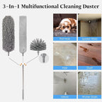 Cobweb Duster with Extension Pole, Washable Cleaning Microfiber Feather Duster 5-in-1 Kit with 3 Duster Heads, 100'' Bendable Extendable Long Duster for High Ceilings, Fans, Blinds, Furniture & Car
