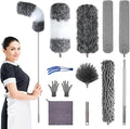 Microfiber Feather Duster with Extension Pole 30 to 100 inches, Reusable,Bendable, Washable Dusters for Cleaning Ceiling Fan, High Ceiling, Blinds, Furniture & Cars, 12PCS