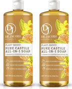 Dr. Jacobs Naturals Orange & Ginger Castile All-in-One Cleaner and Soap - Plant-Based Formula for House Cleaning Floors and Appliances - Gentle on Skin and the Planet - 32 oz, 2 Pack