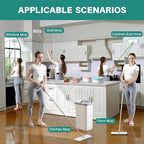 JOYMOOP Microfiber Flat Mop and Bucket System, Mops for Floor Cleaning and Wall Cleaner, Hardwood, Tile, Laminate, Vinyl Floors, Smooth Walls, and Glass Windows - 50" Flat Mop+1 Microfiber Pad[White]