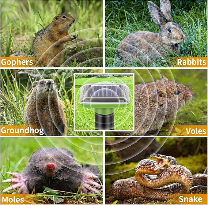 Solar Mole Repellent, Ultrasonic Gopher Repeller Outdoor, Solar Powered Waterproof Snake Repellent Deterrent Gopher Vole Snake Pest and Other Animals from Lawn Garden Yard Home(Green, 4 Packs)