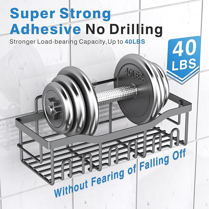 EUDELE Shower Caddy 2 Pack, Adhesive Shower Organizer for Home Decor & Kitchen Storage, No Drilling, Rustproof Stainless Steel Bathroom Shelf Organizer