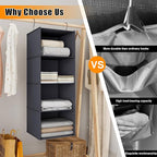 Hanging Closet Organizer, Easy Mount Foldable 4-Shelf Hanging Closet Wardrobe Storage Shelves, Clothes Handbag Shoes Accessories Storage, Washable Oxford Cloth Fabric, Dark Grey